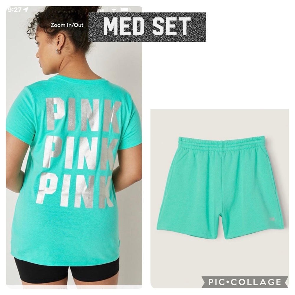 Vs pink campus short sleeve tee high waisted shorts teal ice foil